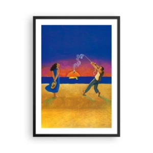 Plakat w czarnej ramie - Postacie na plaży podczas zachodu słońca - 50x70cm - Więcej niż gwiazdka z nieba - Nowoczesna dekoracja ścienna do salonu i sypialni ARTTOR
