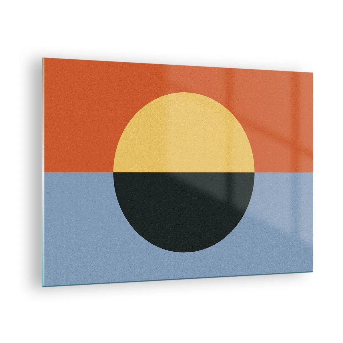 Obraz na szkle - Abstrakcyjna kompozycja z okręgiem w ciepłych i zimnych odcieniach - 70x50cm - Kompozycja ciepła i chłodu - Nowoczesna dekoracja ścienna do salonu i sypialni ARTTOR