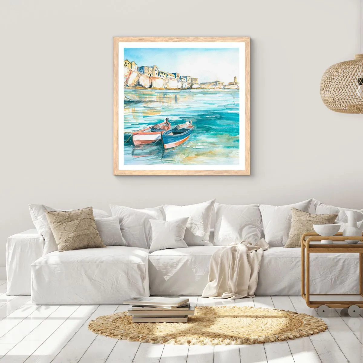 Plakat w ramie jasny dąb - Pejzaż w lazurze - 40x40 cm