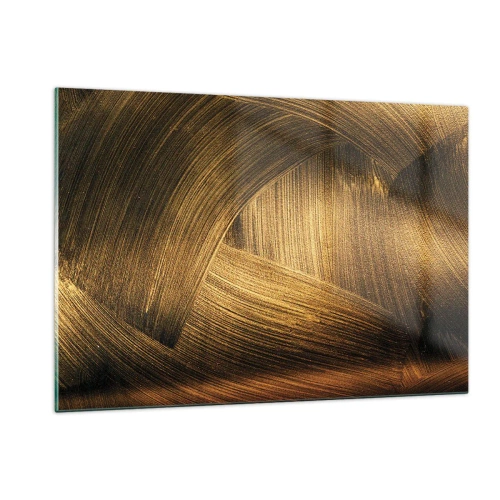 Obraz na szkle - Abstrakcyjny obraz przedstawiający złote, zgeometryzowane linie na tle - 120x80cm - W złotym labiryncie - Nowoczesna dekoracja ścienna do salonu, kuchni i sypialni ARTTOR