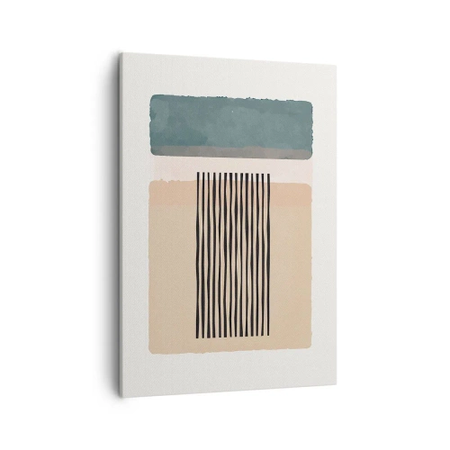 Obraz na płótnie - Abstrakcyjna kompozycja geometryczna z pastelowymi kształtami i czarnymi liniami - 50x70cm - Wszystko w porządku - Nowoczesna dekoracja ścienna do salonu, kuchni i sypialni ARTTOR