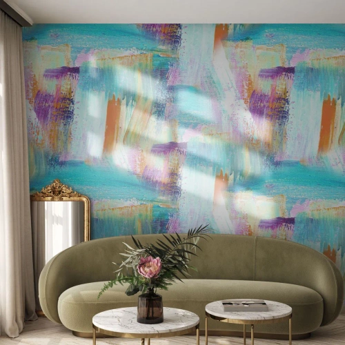 Fototapeta Premium Canvas - Kolorowa abstrakcja z dynamicznymi pociągnięciami pędzla - 100x70cm - Pogodny mazaniec-przekładaniec - Nowoczesna dekoracja ścienna do salonu i sypialni ARTTOR