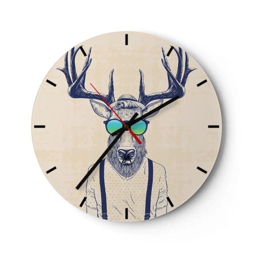 Zegar ścienny - Jeleń w okularach przeciwsłonecznych w hipsterskim stylu - 30x30cm - A kogo się spodziewałeś? - Nowoczesna dekoracja ścienna do salonu, kuchni i sypialni ARTTOR