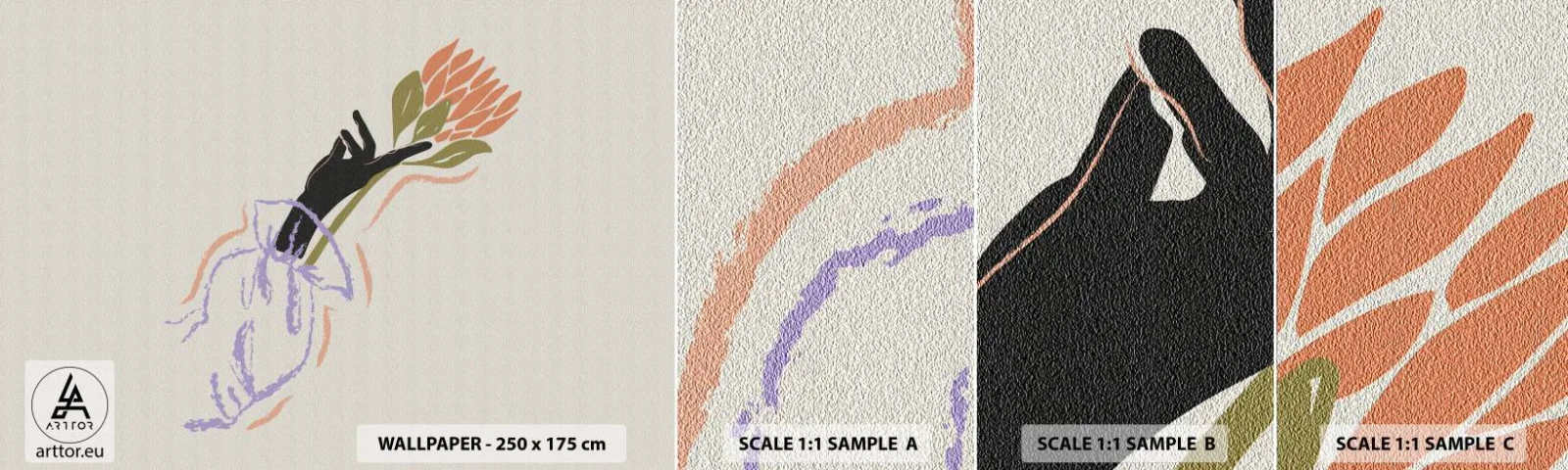 Fototapeta Próbka Samoprzylepna Deluxe Sticker - Siostrzany dotyk - Dłoń, Kwiat, Minimalizm - 100x30 cm