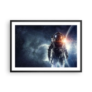 Plakat w czarnej ramie - Astronauta na tle kosmosu i planety Ziemi - 70x50cm - Kosmiczna przygoda - Nowoczesna dekoracja ścienna do salonu i sypialni ARTTOR