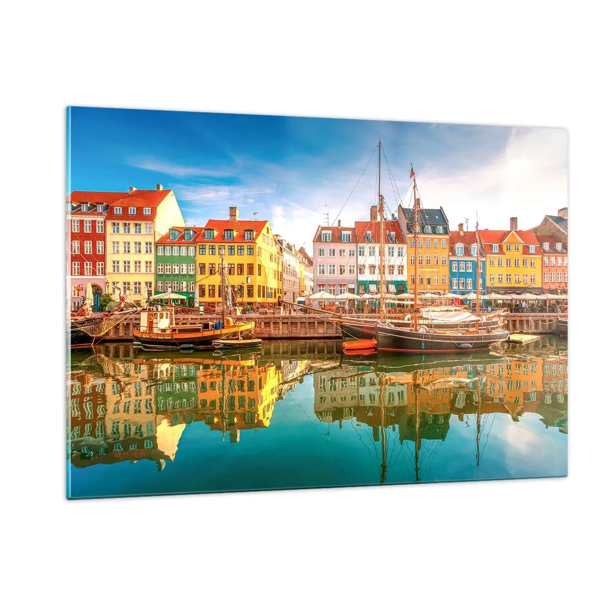 Obraz na szkle - Kolorowe domy nad kanałem z odbiciem w wodzie - 120x80cm - Nad wodą gładką jak lustro - Nowoczesna dekoracja ścienna do salonu, kuchni i sypialni ARTTOR