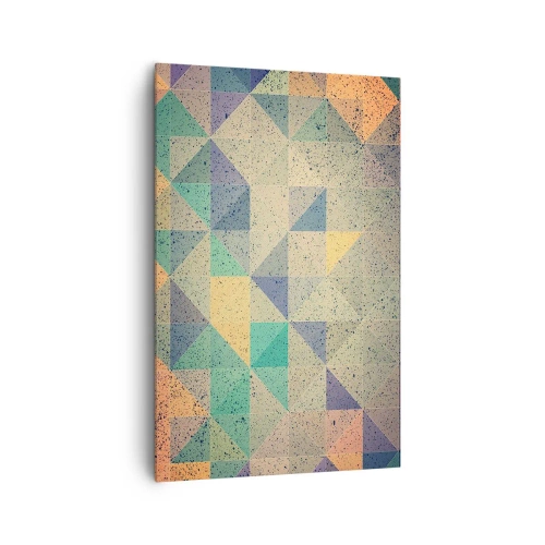 Obraz na płótnie - Kolorowa kompozycja geometrycznych trójkątów w pastelowych odcieniach - 80x120cm - Republika trójkątów - Nowoczesna dekoracja ścienna do salonu i sypialni ARTTOR