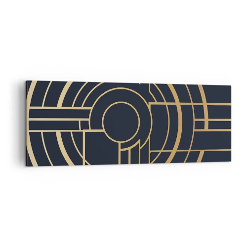 Obraz na płótnie - Geometryczny wzór z liniami w złotym kolorze - 140x50cm - Obroty rzeczy - Nowoczesna dekoracja ścienna do salonu i sypialni ARTTOR
