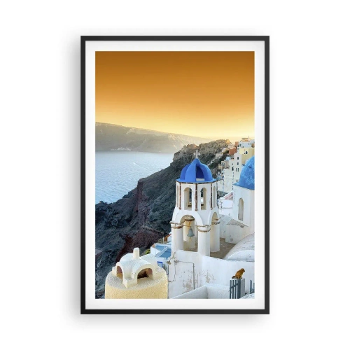 Plakat w czarnej ramie - Santorini - przytulone do skał - 61x91 cm