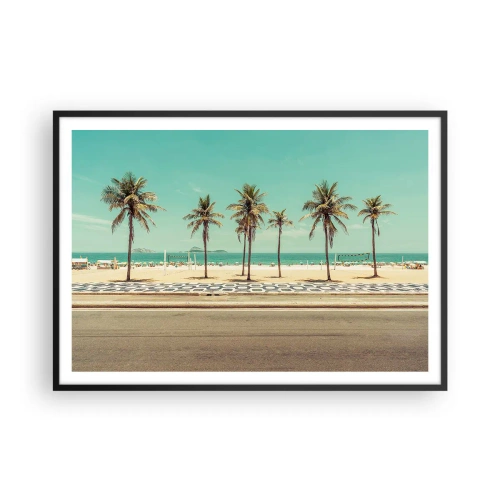 Plakat w czarnej ramie - Palmy na plaży z widokiem na morze i błękitne niebo - 100x70cm - Na straży plaży - Nowoczesna dekoracja ścienna do salonu i sypialni ARTTOR