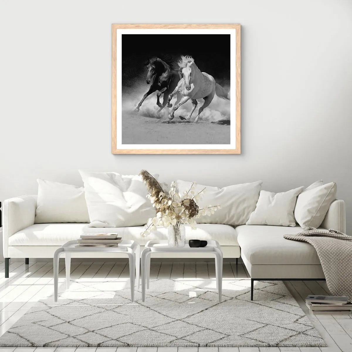 Plakat w ramie jasny dąb - Galop wolności - 40x40 cm