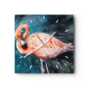 Zegar ścienny - Różowy flaming na tle akwarelowego błękitu - 30x30cm - Dekoracyjny z natury - Nowoczesna dekoracja ścienna do salonu i sypialni ARTTOR