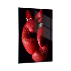 Obraz na szkle - Czerwone rękawice bokserskie na czarnym tle - 80x120cm - Emocje walki za nami - Nowoczesna dekoracja ścienna do salonu i sypialni ARTTOR