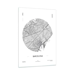 Obraz na szkle - Minimalistyczna mapa Barcelony w czarno-białej estetyce - 50x70cm - Anatomia Barcelony - Nowoczesna dekoracja ścienna do salonu, kuchni i sypialni ARTTOR