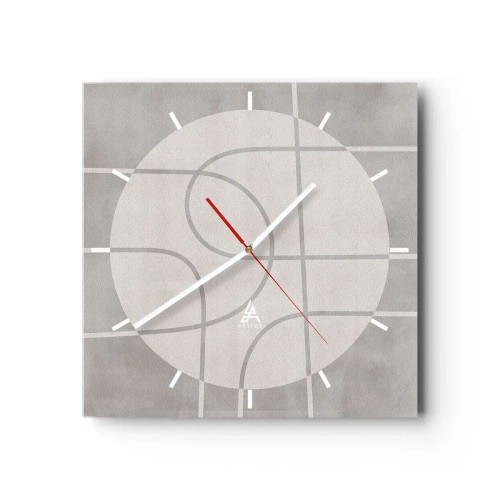 Zegar ścienny - Geometryczny wzór w odcieniach szarości i bieli - 30x30cm - Koliście i na wprost - Nowoczesna dekoracja ścienna do salonu i sypialni ARTTOR