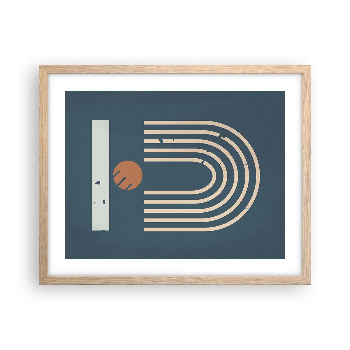 Plakat w ramie jasny dąb - Geometria na granacie - 50x40 cm