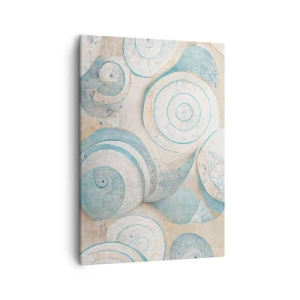 Obraz na płótnie - Abstrakcyjne muszle w odcieniach błękitu i beżu - 50x70cm - Co kryje muszla? - Nowoczesna dekoracja ścienna do salonu, kuchni i sypialni ARTTOR