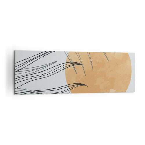Obraz na płótnie - Abstrakcyjne źdźbła traw na tle dużego pomarańczowego słońca - 160x50cm - Zawsze ku słońcu - Nowoczesna dekoracja ścienna do salonu i sypialni ARTTOR
