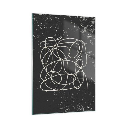 Obraz na szkle - Abstrakcyjna linia w formie plątaniny na czarnym tle z fakturą - 50x70cm - Błądzenie myśli - Nowoczesna dekoracja ścienna do salonu, kuchni i sypialni ARTTOR