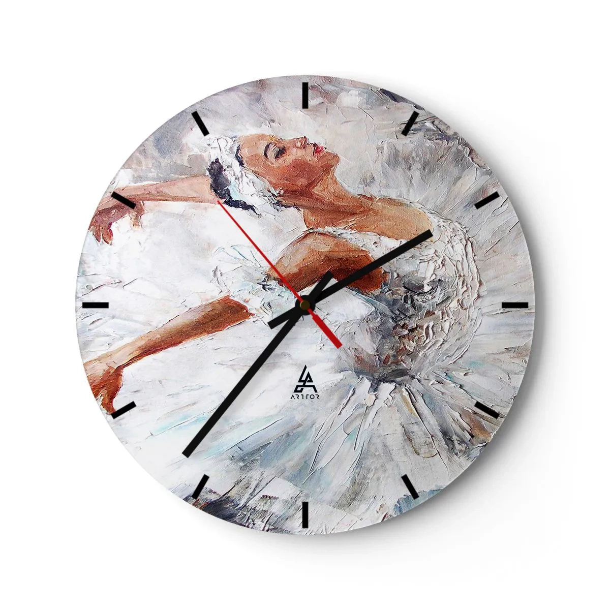 Zegar ścienny - Baletnica w białej sukni w stylu impresjonistycznym - 30x30cm - Delikatna i lekka jak tiul - Nowoczesna dekoracja ścienna do salonu, kuchni i sypialni ARTTOR