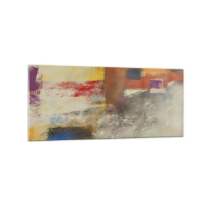 Obraz na szkle - Kolorowa abstrakcja z geometrycznymi kształtami - 120x50cm - Geometria barw - Nowoczesna dekoracja ścienna do salonu i sypialni ARTTOR