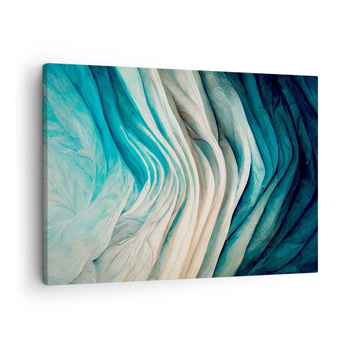Obraz na płótnie - Dynamiczne fale w odcieniach błękitu i bieli - 70x50cm - Błękitne nienasycenie - Nowoczesna dekoracja ścienna do salonu i sypialni ARTTOR