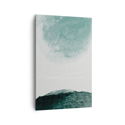 Obraz na płótnie - Delikatna kompozycja abstrakcyjna w odcieniach zieleni z subtelnymi formami na jasnym tle - 80x120cm - Spotkanie z mgłą - Nowoczesna dekoracja ścienna do salonu i sypialni ARTTOR