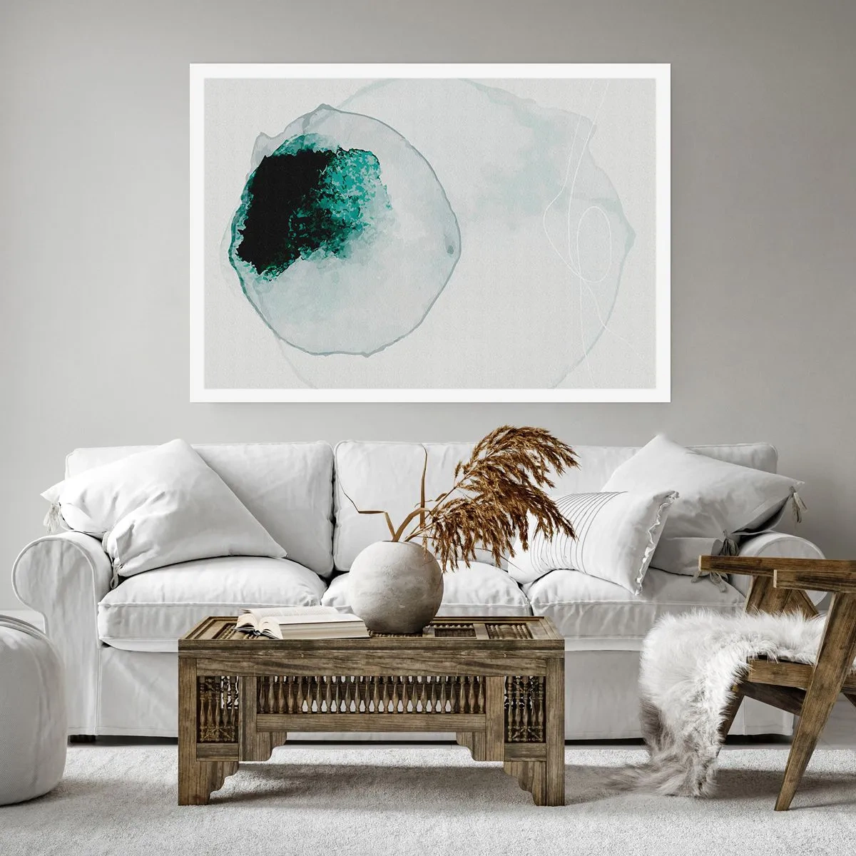 Plakat - Abstrakcyjna kropla wody z odcieniem zieleni i czerni - 100x70cm - W kropli wody - Nowoczesna dekoracja ścienna do salonu i sypialni ARTTOR