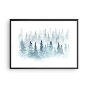 Plakat w czarnej ramie - Lasy iglaste skąpane w delikatnej mgle - 70x50cm - Otulone mgłą - Nowoczesna dekoracja ścienna do salonu i sypialni ARTTOR