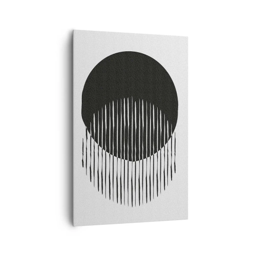 Obraz na płótnie - Dwa nakładające się koła z liniami w czerni i bieli - 80x120cm - Jego alter ego - Nowoczesna dekoracja ścienna do salonu i sypialni ARTTOR