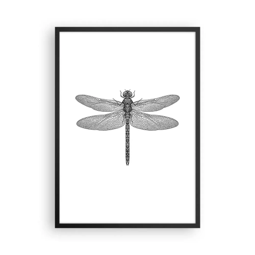 Plakat w czarnej ramie - Czarno-biała ilustracja ważki na białym tle - 50x70cm - Precyzja natury - Nowoczesna dekoracja ścienna do salonu i sypialni ARTTOR