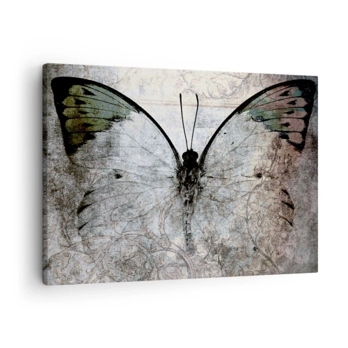 Obraz na płótnie - Motyl w odcieniach zieleni i szarości na ozdobnym tle - 70x50cm - W secesyjnym stylu - Nowoczesna dekoracja ścienna do salonu i sypialni ARTTOR