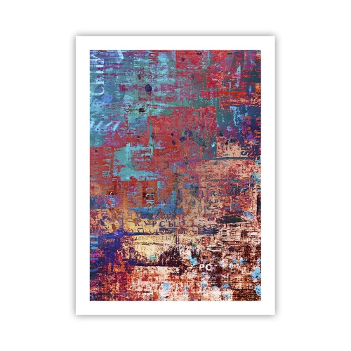 Plakat - Kolorowa abstrakcja z intensywnymi odcieniami czerwieni i błękitu - 50x70cm - Pamięć i niepamięć - Nowoczesna dekoracja ścienna do salonu, kuchni i sypialni ARTTOR