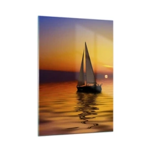 Obraz na szkle - Żaglówka na wodzie o zachodzie słońca - 50x70cm - Jak tu cicho o zmierzchu… - Nowoczesna dekoracja ścienna do salonu, kuchni i sypialni ARTTOR