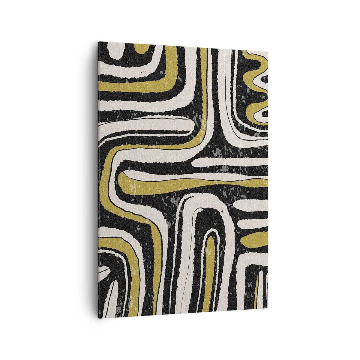 Obraz na płótnie - Abstrakcyjny wzór w czerni, bieli i złocie - 70x100cm - Kompozycja: trakty i zaułki - Nowoczesna dekoracja ścienna do salonu i sypialni ARTTOR