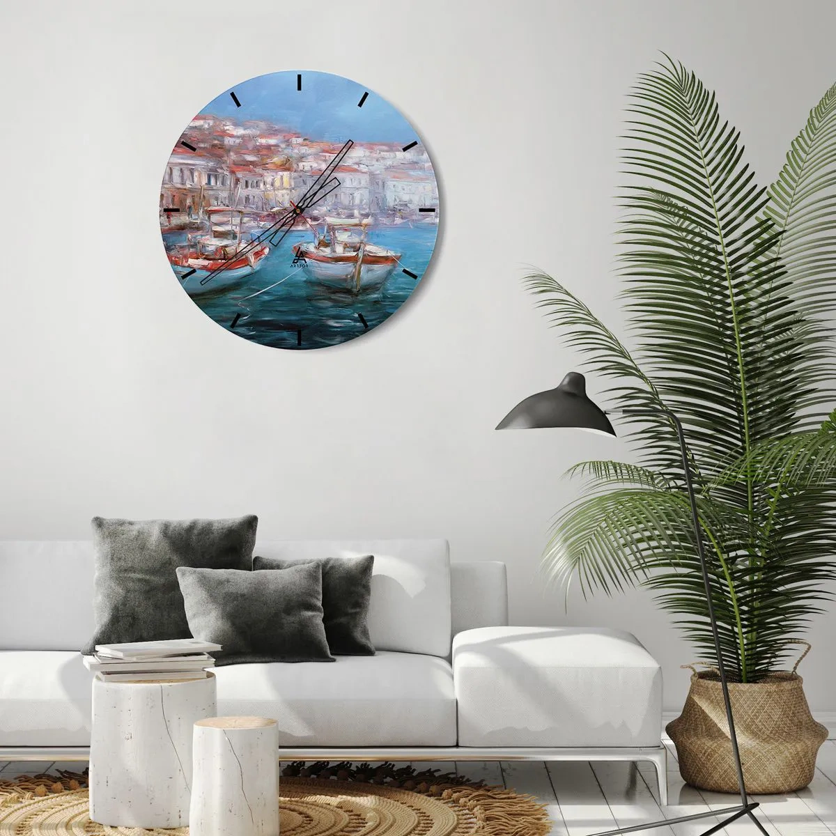 Zegar ścienny - Malowniczy port z łodziami w impresjonistycznym stylu - 30x30cm - Włoska zatoka - Nowoczesna dekoracja ścienna do salonu, kuchni i sypialni ARTTOR
