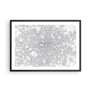 Plakat w czarnej ramie - Minimalistyczna mapa miasta w odcieniach szarości - 70x50cm - Mapa londyńskiego labiryntu - Nowoczesna dekoracja ścienna do salonu i sypialni ARTTOR