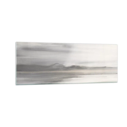 Obraz na szkle - Subtelny pejzaż w odcieniach szarości i beżu - 140x50cm - Zamyślona dal - Nowoczesna dekoracja ścienna do salonu i sypialni ARTTOR