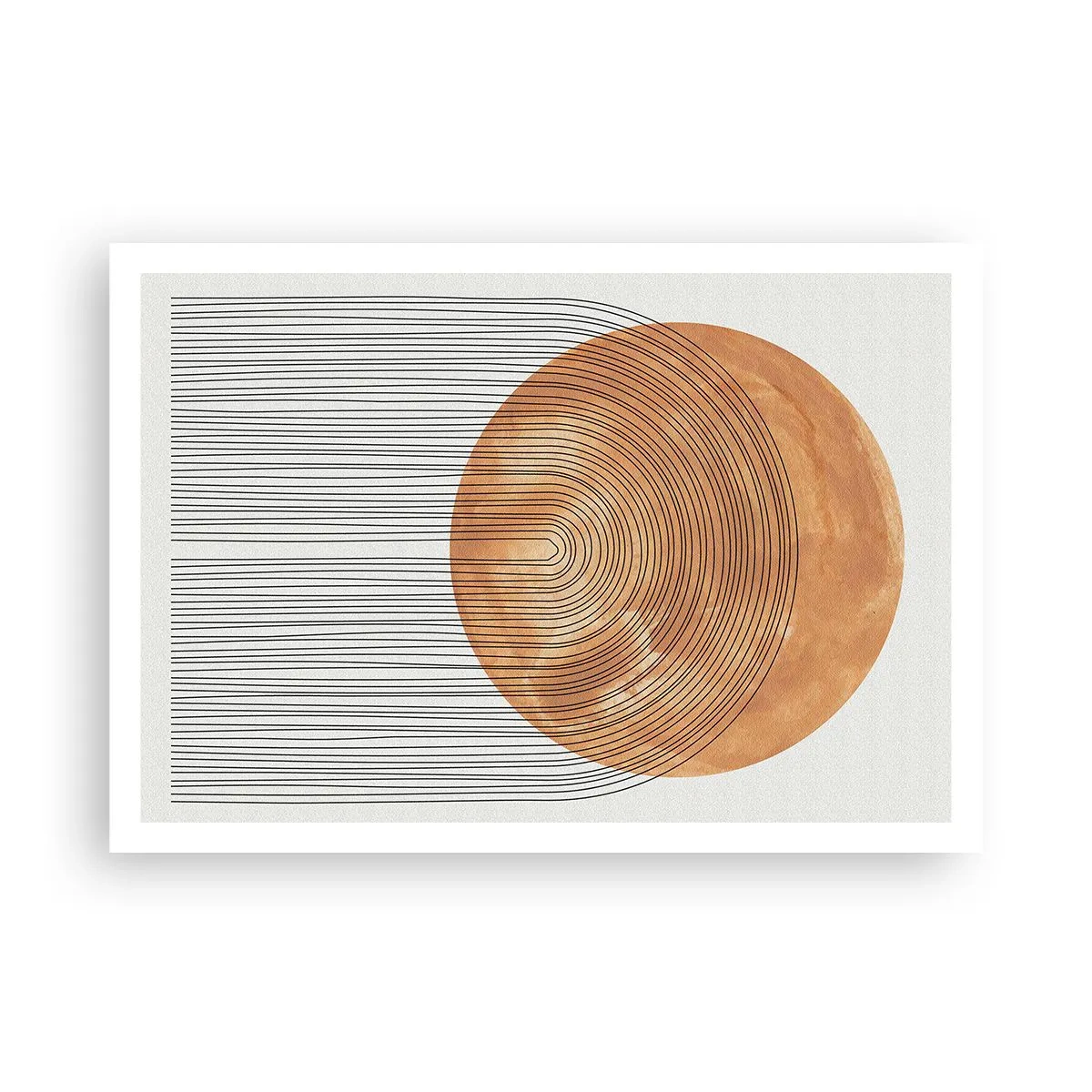 Plakat - Geometryczna kompozycja z okręgiem i liniami w ciepłych barwach - 100x70cm - Kompozycja słoneczna - Nowoczesna dekoracja ścienna do salonu i sypialni ARTTOR