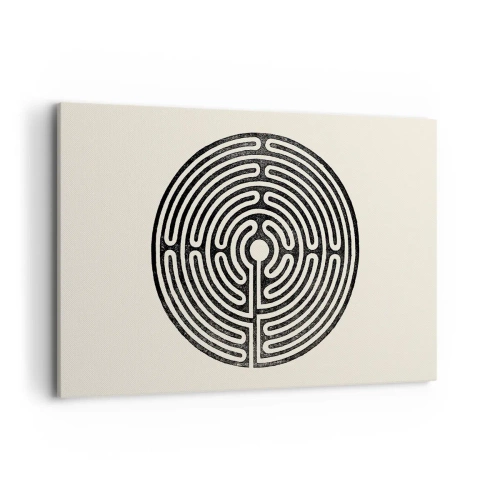 Obraz na płótnie - Czarno-biały okrągły labirynt na jasnym tle - 120x80cm - Tajemniczy porządek - Nowoczesna dekoracja ścienna do salonu, kuchni i sypialni ARTTOR