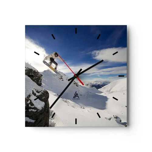 Zegar ścienny - Snowboardzista skaczący z urwiska na tle ośnieżonych gór - 30x30cm - Wolność bez granic - Nowoczesna dekoracja ścienna do salonu i sypialni ARTTOR