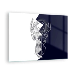 Obraz na szkle - Geometryczny rysunek jelenia na czarno-białym tle - 70x50cm - Walka i jedność przeciwieństw - Nowoczesna dekoracja ścienna do salonu i sypialni ARTTOR