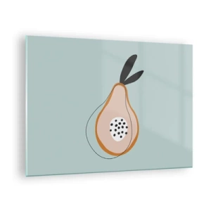 Obraz na szkle - Abstrakcyjna ilustracja gruszki w stylu minimalistycznym - 70x50cm - Przeniknąć w naturę rzeczy - Nowoczesna dekoracja ścienna do salonu i sypialni ARTTOR
