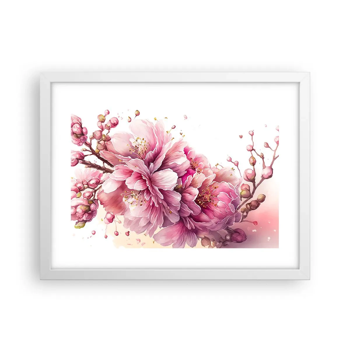 Plakat w białej ramie - Kwiat kwitnącej wiśni - 40x30 cm