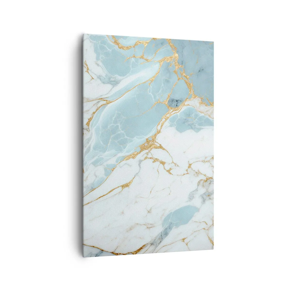 Obraz na płótnie - Błękitno-białe marmurowe wzory z dodatkiem złotych żył - 80x120cm - Bogactwo kamienia - Nowoczesna dekoracja ścienna do salonu i sypialni ARTTOR