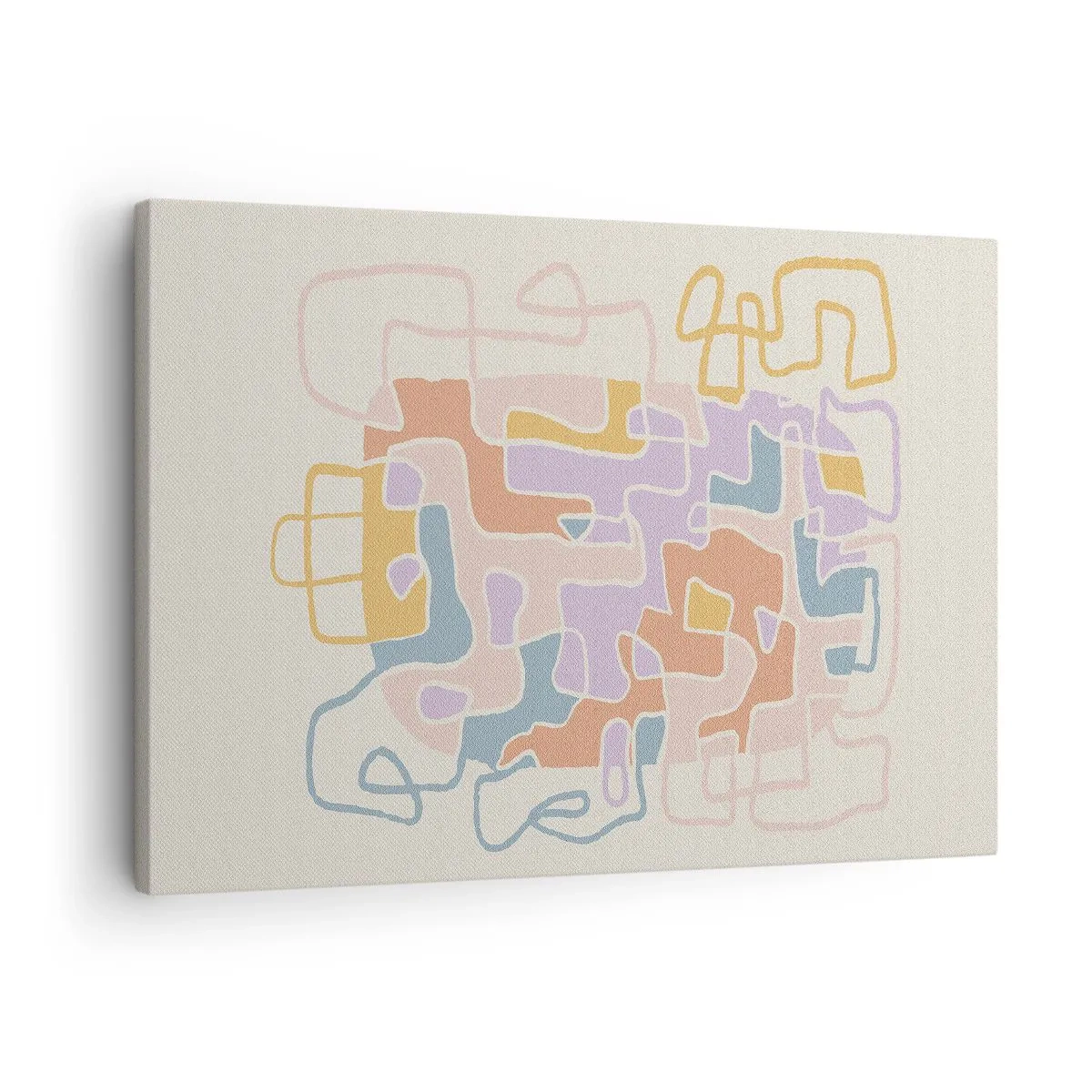 Obraz na płótnie - Pastelowe abstrakcyjne linie tworzące geometryczne wzory - 70x50cm - Labirynt – radosna przygoda - Nowoczesna dekoracja ścienna do salonu i sypialni ARTTOR