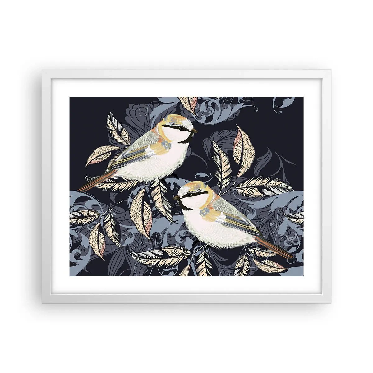 Plakat w białej ramie - Żółto-błękitny trel - 50x40 cm