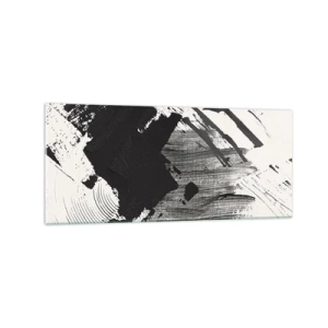 Obraz na szkle - Abstrakcyjne pociągnięcia czerni na białym tle - 120x50cm - Abstrakcja – ekspresja czerni - Nowoczesna dekoracja ścienna do salonu i sypialni ARTTOR