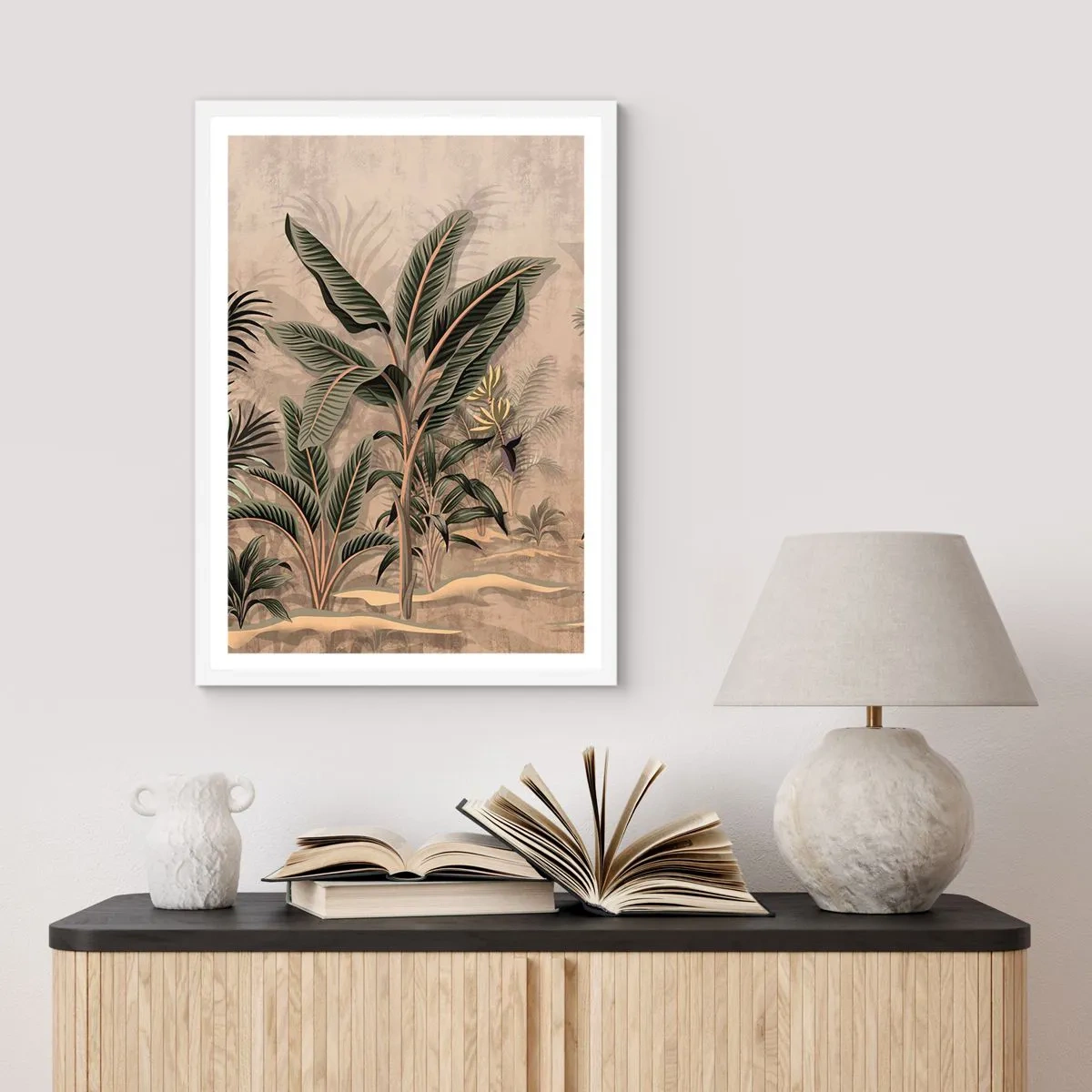 Plakat w białej ramie - Rycina w kolonialnym stylu - 70x100 cm