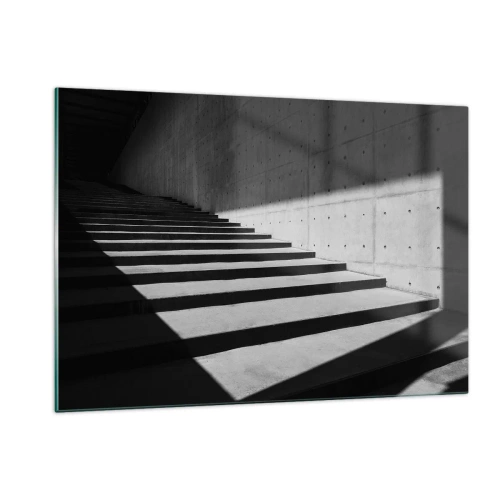 Obraz na szkle - Betonowe schody w ostrym świetle i cieniu w nowoczesnym stylu - 120x80cm - Surowa uroda modernizmu - Nowoczesna dekoracja ścienna do salonu, kuchni i sypialni ARTTOR